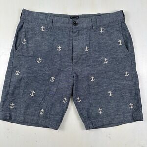 J.Crew‎ Chino Shorts Mens 31 x 9 Chambray Stanton Cotton Linen Anchors Blue Gray